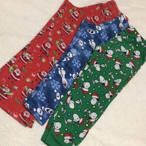 3 PAIR OF PJ PANTS, PEANUTS DISNEY & SANTA MED